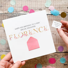 Load image into Gallery viewer, Personalised Name Birthday Card, Pink Unicorn Card For Her, Personalised Gift, Custom Birthday Card With Rainbows, 3D Card, Little Girl