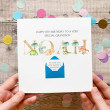 Load image into Gallery viewer, Personalised Name Birthday Card, Dinosaur Card For Him, Personalised Gift, Custom Birthday Card With Dinos, 3D Card, Little Boy