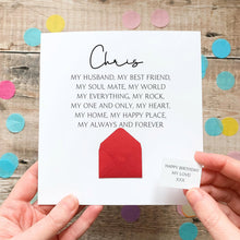 Load image into Gallery viewer, A person is holding a card with a heartfelt message written on it, and there is a small red envelope with a message inside it.