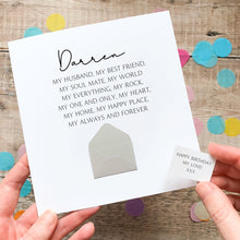 Load image into Gallery viewer, A person is holding a card with a heartfelt message written on it, and there is a small envelope with a message inside it.