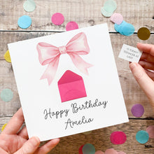 Load image into Gallery viewer, Pink Bow Birthday Card, Personalised Card for Daughter, Granddaughter Card, For Teenager, Cute Card for Her, Birthday Gift, Any Age