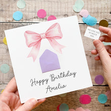 Load image into Gallery viewer, Pink Bow Birthday Card, Personalised Card for Daughter, Granddaughter Card, For Teenager, Cute Card for Her, Birthday Gift, Any Age