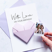Load image into Gallery viewer, Personalised Origami Heart Birthday Card For Mum: Photo Keepsake Gift, Handmade for Mother