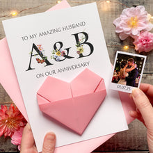 Load image into Gallery viewer, Husband Anniversary Card, Origami Heart Keepsake, Personalised Gift for Husband, Custom Wedding Anniversary Card