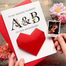 Load image into Gallery viewer, Husband Anniversary Card, Origami Heart Keepsake, Personalised Gift for Husband, Custom Wedding Anniversary Card