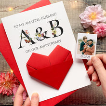 Load image into Gallery viewer, Husband Anniversary Card, Origami Heart Keepsake, Personalised Gift for Husband, LBGTQ Couple, Same Sex Wedding, Gay Wedding Anniversary