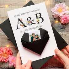 Load image into Gallery viewer, Husband Anniversary Card, Origami Heart Keepsake, Personalised Gift for Husband, LBGTQ Couple, Same Sex Wedding, Gay Wedding Anniversary