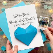 Load image into Gallery viewer, Luxury Father's Day Card, Best Husband &amp; Daddy, Origami Heart - Keepsake Gift for Dad, Photo Gift From Children, Personalised Custom Card