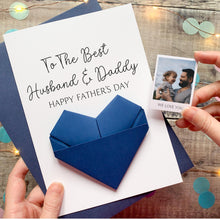 Load image into Gallery viewer, Luxury Father's Day Card, Best Husband &amp; Daddy, Origami Heart - Keepsake Gift for Dad, Photo Gift From Children, Personalised Custom Card