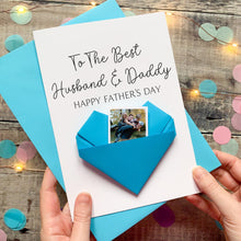 Load image into Gallery viewer, Luxury Father's Day Card, Best Husband &amp; Daddy, Origami Heart - Keepsake Gift for Dad, Photo Gift From Children, Personalised Custom Card