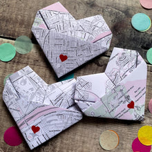 Load image into Gallery viewer, Personalised Map Engagement Card, Congratulations on Your Engagement Day, Proposal Venue Location, Origami Heart Keepsake Gift For Couples