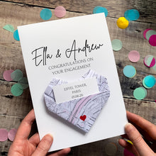 Load image into Gallery viewer, Personalised Map Engagement Card, Congratulations on Your Engagement Day, Proposal Venue Location, Origami Heart Keepsake Gift For Couples