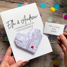 Load image into Gallery viewer, Personalised Map Engagement Card, Congratulations on Your Engagement Day, Proposal Venue Location, Origami Heart Keepsake Gift For Couples