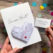 Load image into Gallery viewer, Personalised Map Holiday Reveal Card, Origami Heart Hidden Message, Luxury Destination Surprise, Gift Experience Voucher