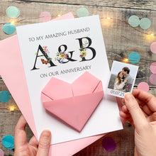 Load image into Gallery viewer, Husband Anniversary Card, Origami Heart Keepsake, Personalised Gift for Husband, Custom Wedding Anniversary Card