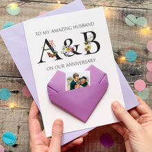 Load image into Gallery viewer, Husband Anniversary Card, Origami Heart Keepsake, Personalised Gift for Husband, LBGTQ Couple, Same Sex Wedding, Gay Wedding Anniversary