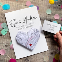 Load image into Gallery viewer, Personalised Map Engagement Card, Congratulations on Your Engagement Day, Proposal Venue Location, Origami Heart Keepsake Gift For Couples