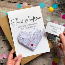 Load image into Gallery viewer, Personalised Map Engagement Card, Congratulations on Your Engagement Day, Proposal Venue Location, Origami Heart Keepsake Gift For Couples