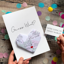 Load image into Gallery viewer, Personalised Map Holiday Reveal Card, Origami Heart Hidden Message, Luxury Destination Surprise, Gift Experience Voucher