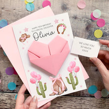 Load image into Gallery viewer, Personalised Cowboy Hat &amp; Boots Birthday Card, Granddaughter, Daughter, For Teenager, Luxury Large Origami Heart Keepsake Gift, Any Age