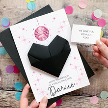 Load image into Gallery viewer, Personalised Disco Ball Birthday Card, Granddaughter, Daughter, For Teenager, Luxury Large Origami Heart Keepsake Gift, Any Age