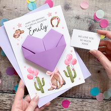 Load image into Gallery viewer, Personalised Cowboy Hat &amp; Boots Birthday Card, Granddaughter, Daughter, For Teenager, Luxury Large Origami Heart Keepsake Gift, Any Age