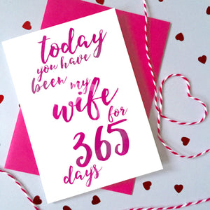 Wife Calligraphy Days Anniversary Card