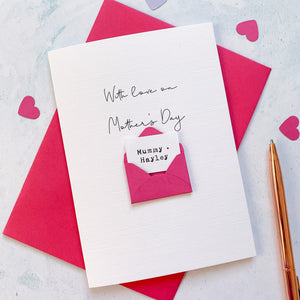 Personalised 'With Love' Mother's Day Envelope Card– Personalised Mum Card – Card for Grandma – Mother's Day card for mummy