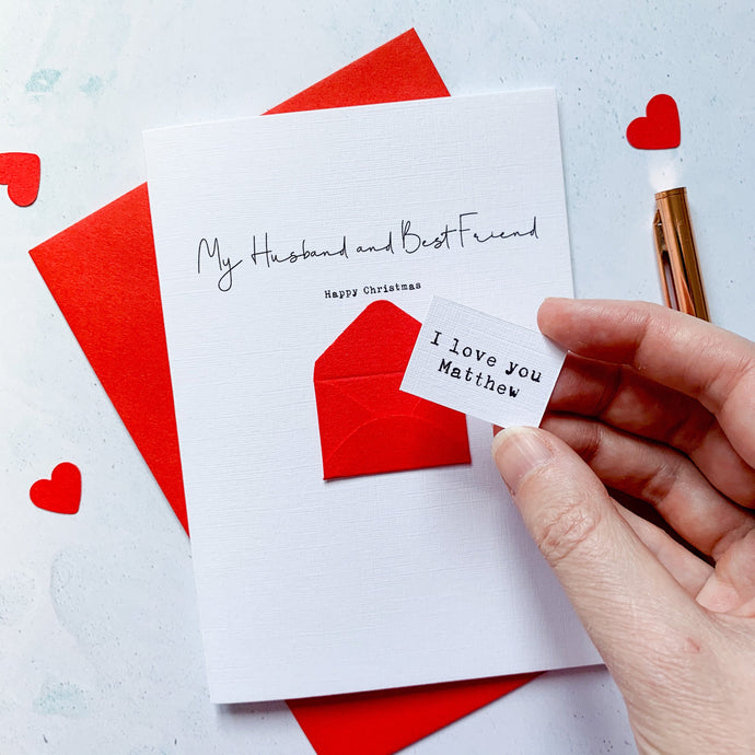 Personalised Best Friend Mini Envelope Christmas Card – Personalised husband Card – Card for husband wife – Christmas Day card for wife