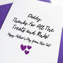 Load image into Gallery viewer, Cat Treats Father&#39;s Day Card, From the dog, Father&#39;s Day UK, From the Cat Card, Funny Dog Card, Personalised Dog Dad Card, Dog Dad