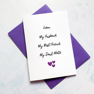 Husband, Best Friend, Soul Mate Anniversary Card, Husband Anniversary Card, Card for him, Card for Husband, Anniversary Card for Husband