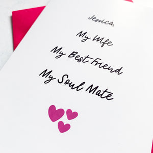 Wife, Best Friend, Soul Mate Anniversary Card, Wife Anniversary Card, Girlfriend Anniversary Card, Anniversary card for her, Personalised