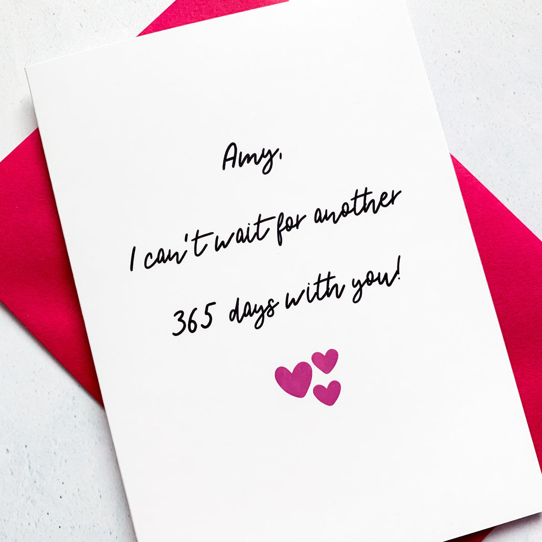 Another 365 Days Anniversary Card, Girlfriend Anniversary Card, Anniversary card for Wife, Personalised card for Husband, Wife Anniversary