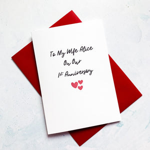 On Our Anniversary Card, Girlfriend Anniversary Card, Anniversary card for Wife, Personalised card for Husband, Wife Anniversary