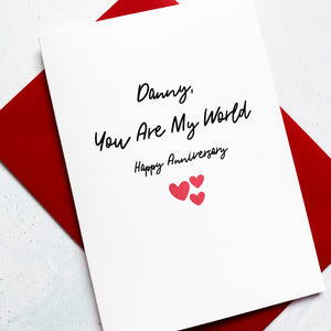 My World Anniversary Card, Girlfriend Anniversary Card, Anniversary card for Wife, Personalised card for Husband, Wife Anniversary